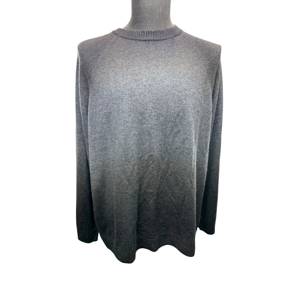 Autumn Cashmere Mens Ombre Raglan 100% Pure Cashmere Sweater Grey Combo XL NEW